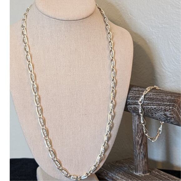 Triple Austrian Crystals Set in Silver Plated Chain Necklace & Matching Bracelet - Picture 1 of 16